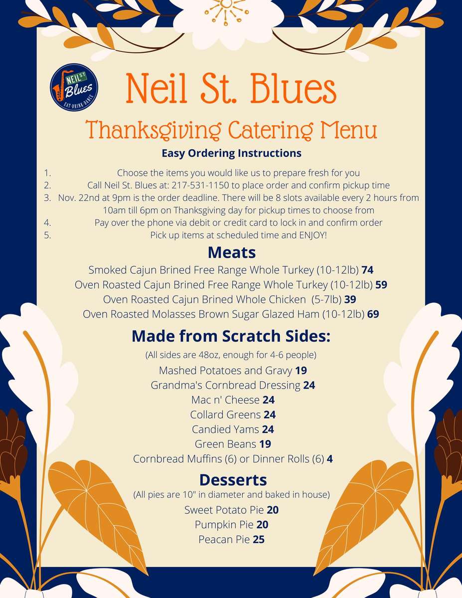 Neil St Blues Thanksgiving Catering Menu