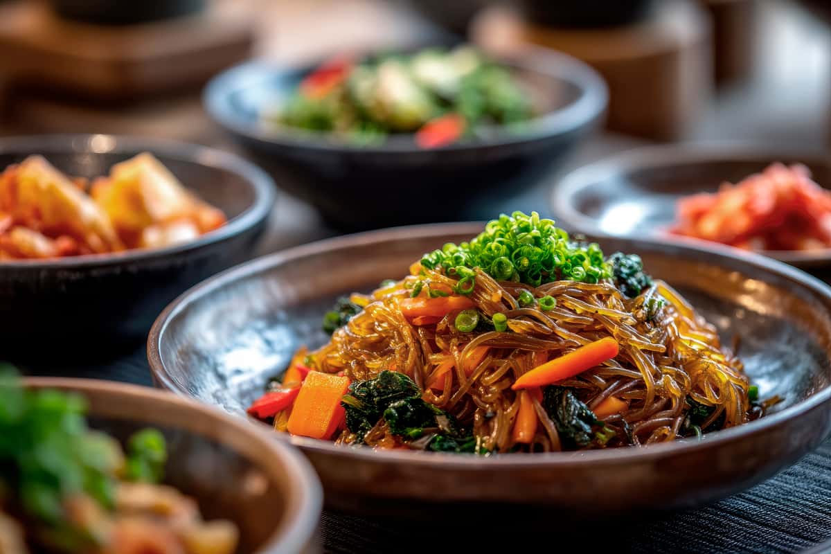 Noodles served in a dish with garnish