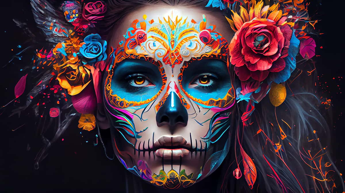 Illustration of a woman with a day of the dead mask