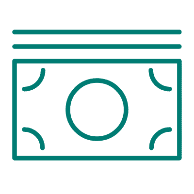 Teal icon outline of a stack of cash
