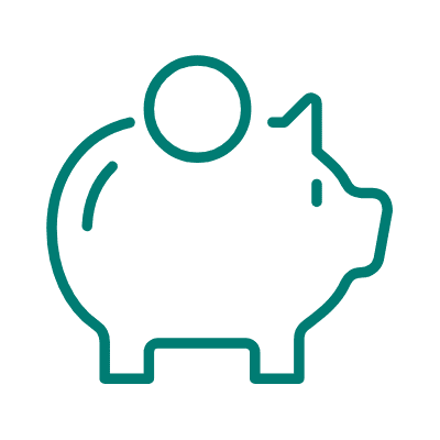 Teal icon outline of a piggy bank