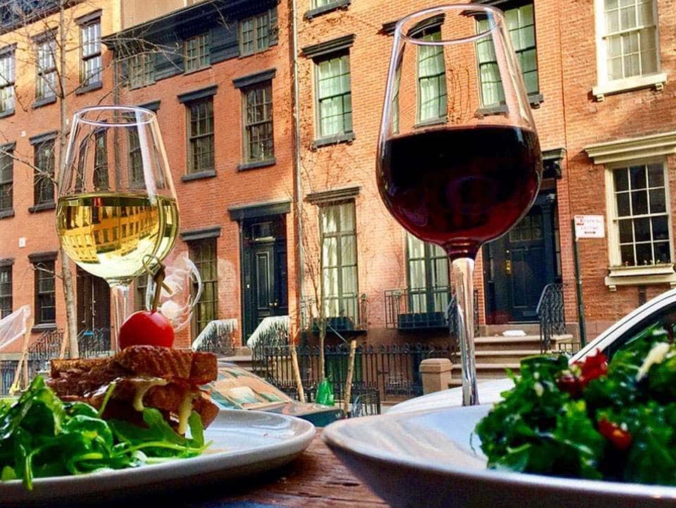 Plated salads with complimenting wine pairing