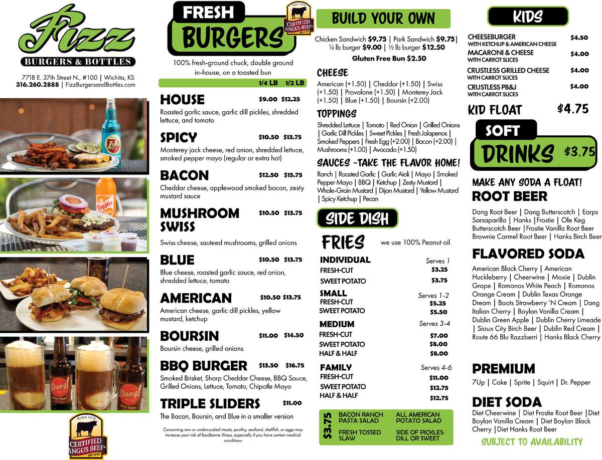 Fizz Burger Menu Sample pg 1