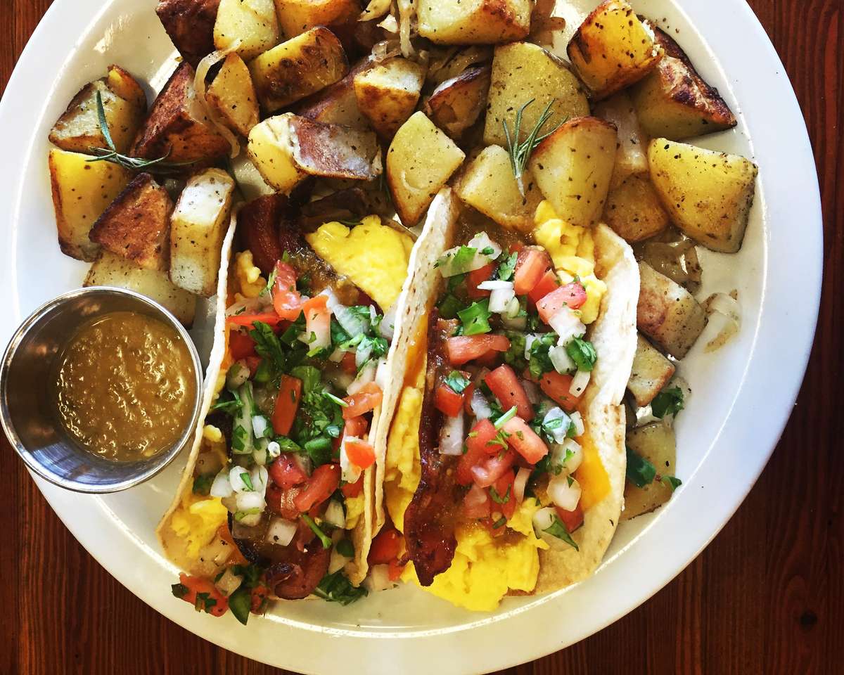 tacos with potatoes and perks gourmet sauce