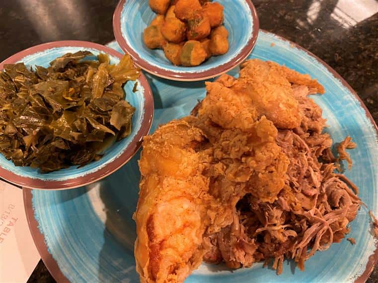 Chicken, Pulled Pork, Fried Pickels