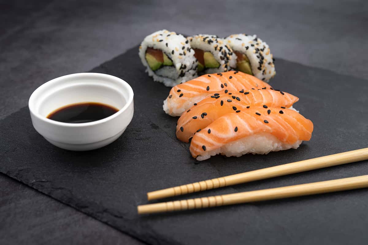 Salmon Sushi with California rolls