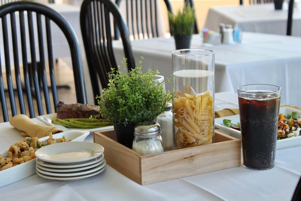 centerpiece and plates on a table