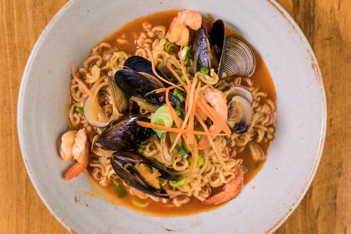 Seafood stew with noodles