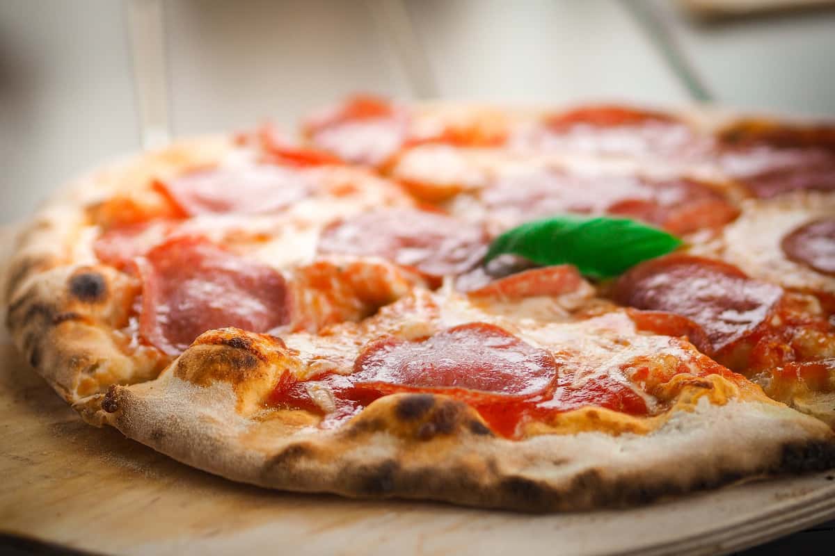 pepperoni pizza with basil