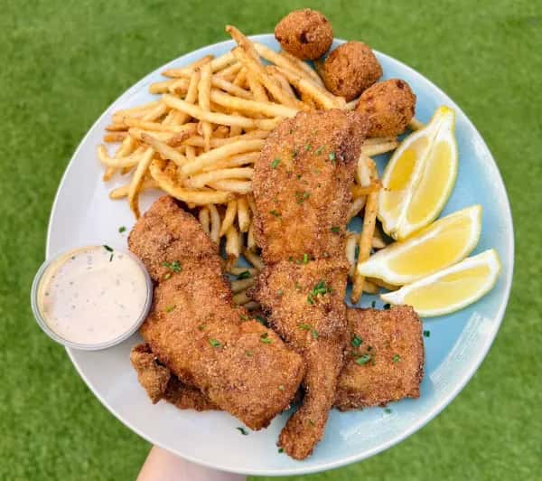 fried seafood with French fries