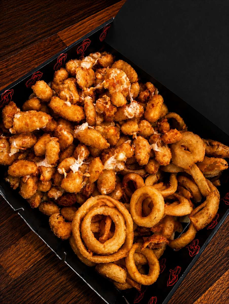 CHEESE POPS X GOLDEN RINGS BOX (SERVES 12)