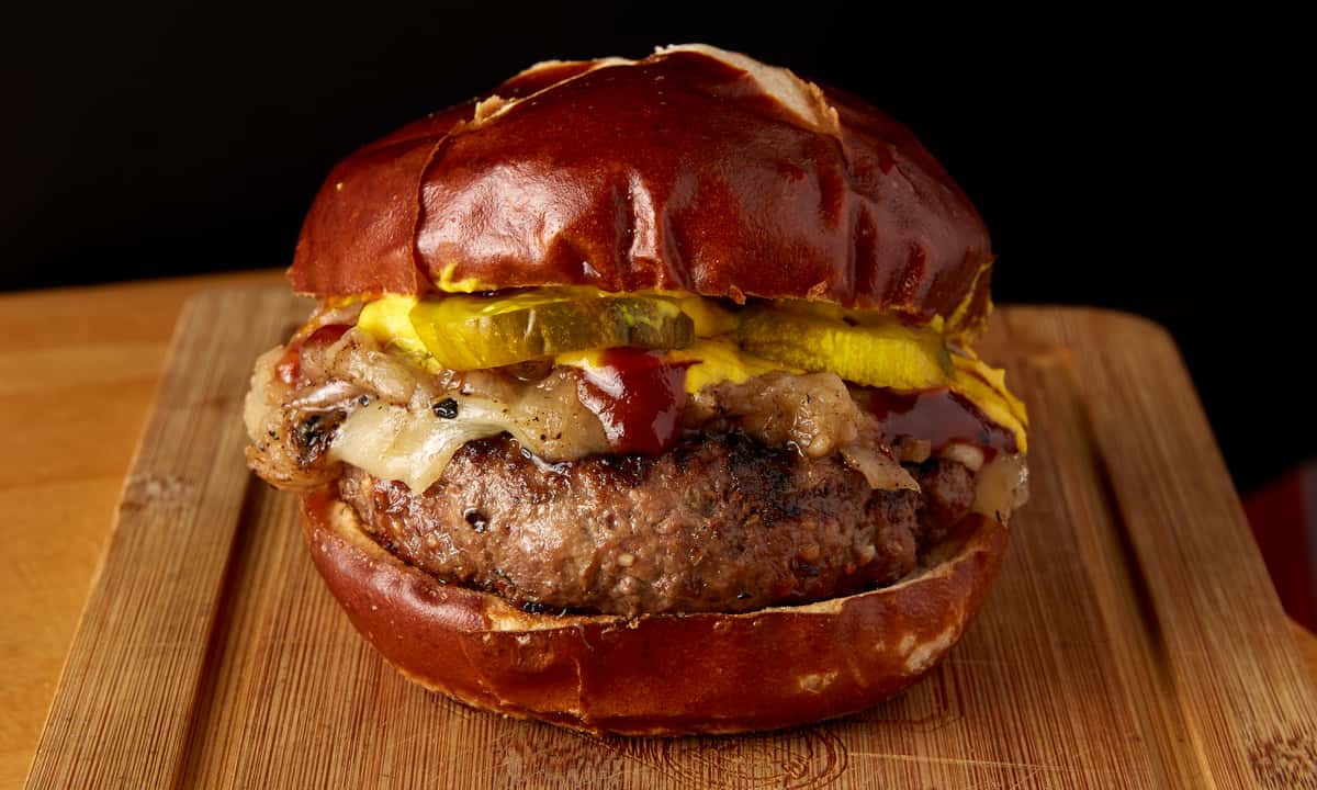 Burger with pickles and onion