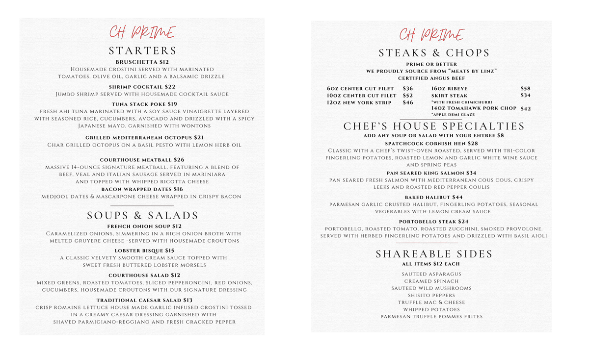 Courthouse Prime Menu