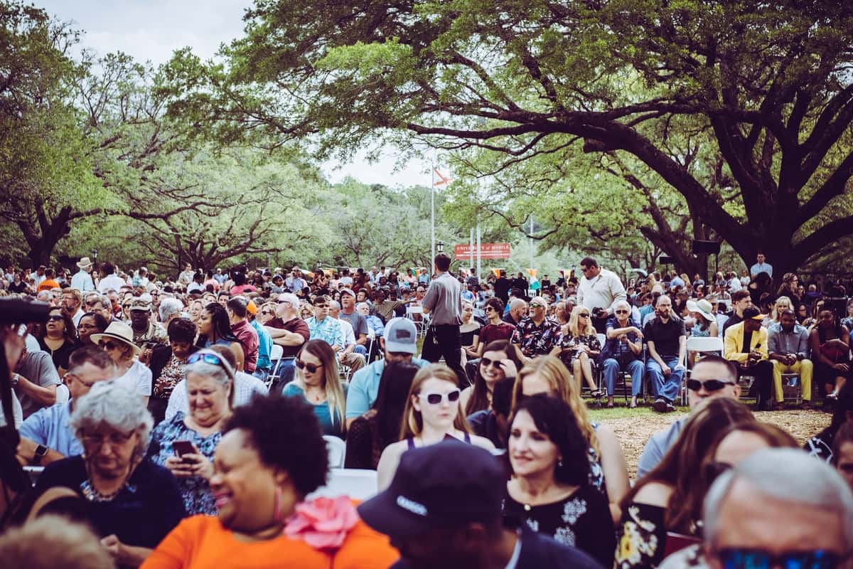 Outside event with a crowd of people