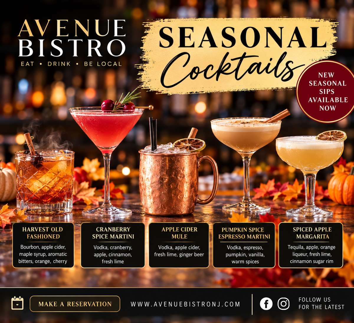 Autumn Seasonal Cocktails at Avenue Bistro