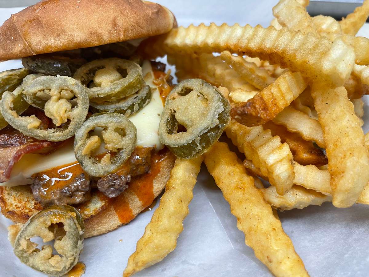 burger with fries