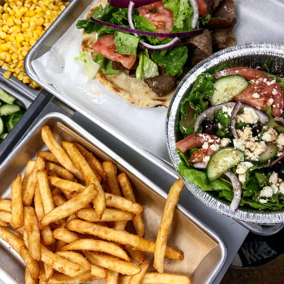 Greek salad and fries