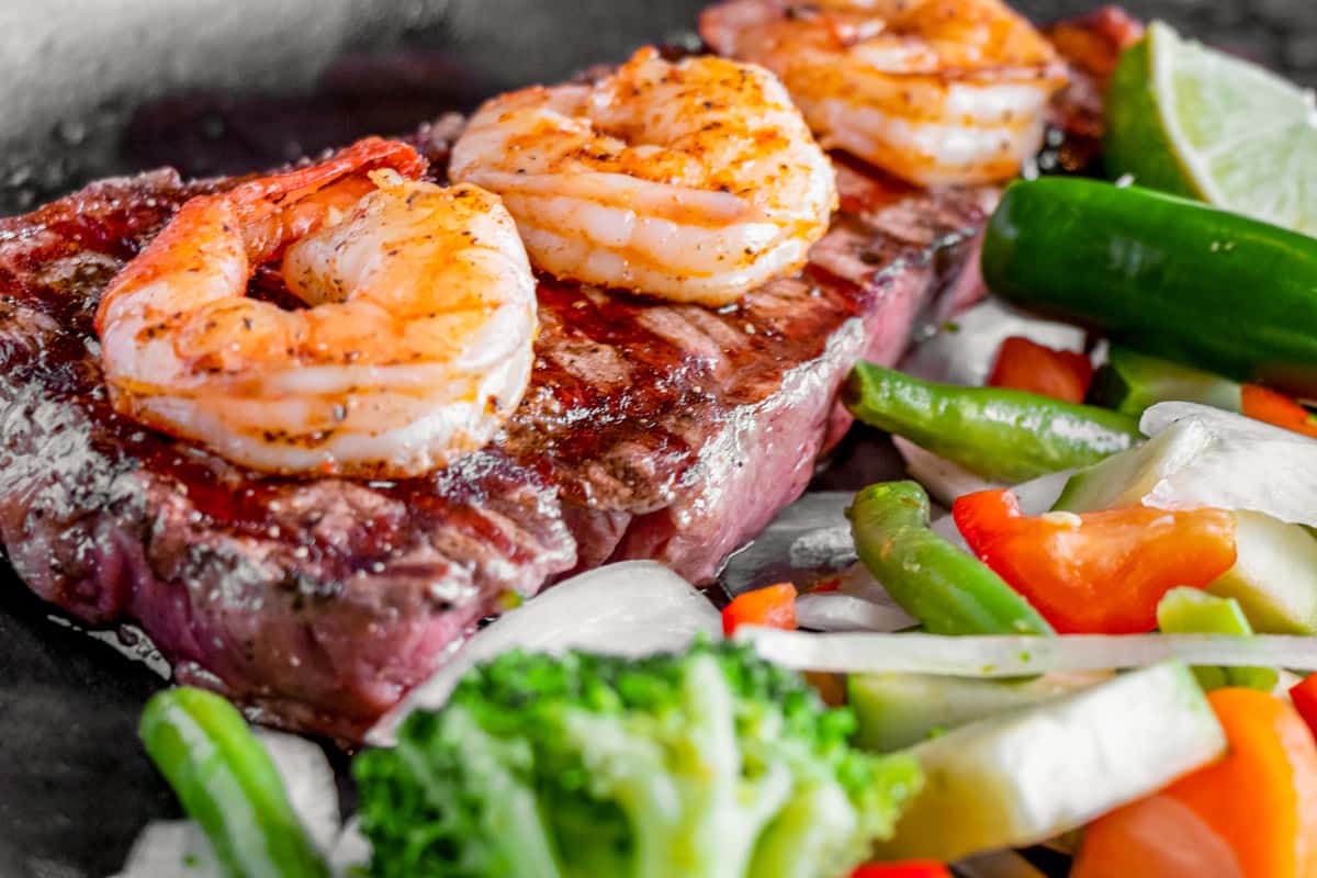 NY strip and shrimp at Dos Salsas