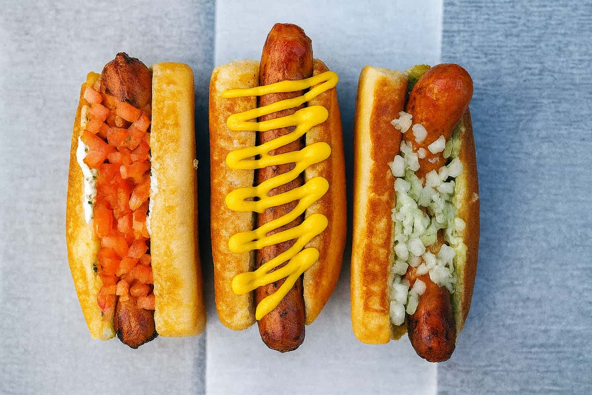 Three hot dogs