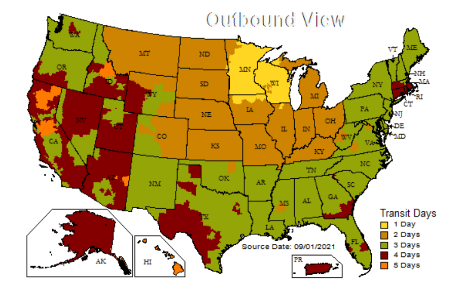 UPS shipping map