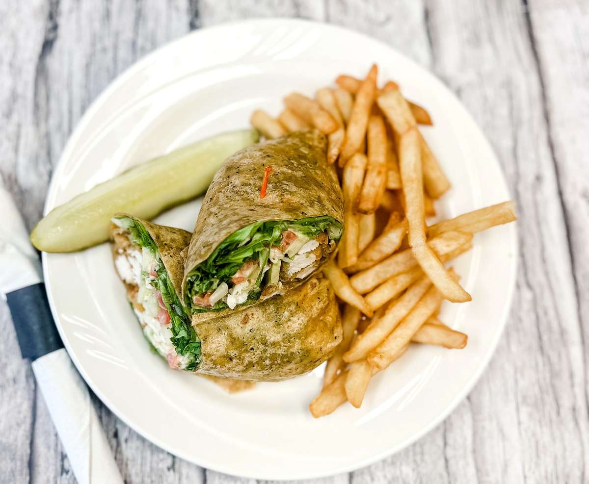 Chicken Wrap and fries