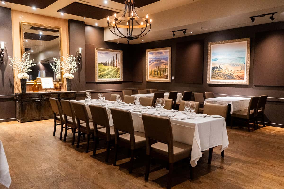 private dining room with tables and chairs for events