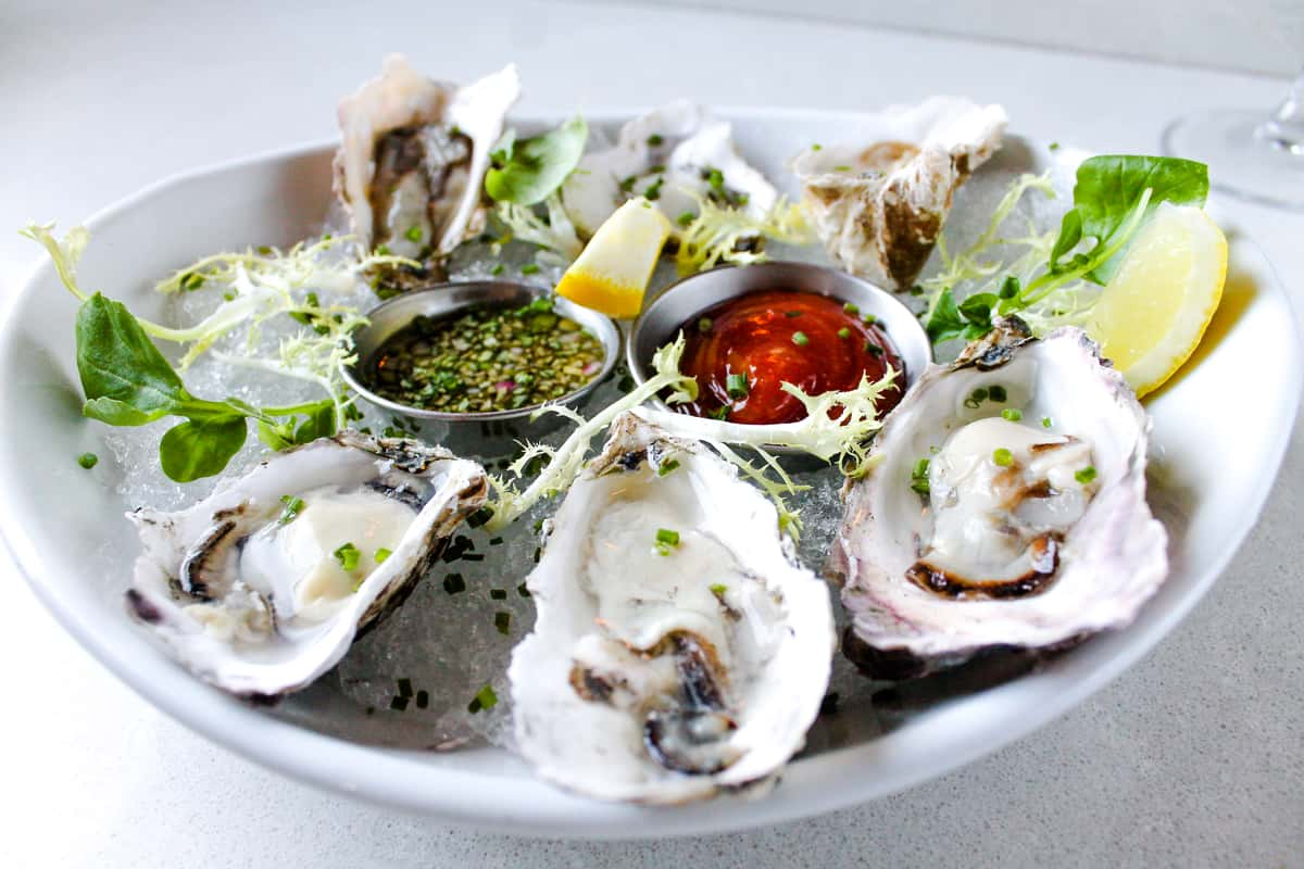 Freshly Shucked Oysters On The Half Shell Seasonal Menu Olea American Restaurant In