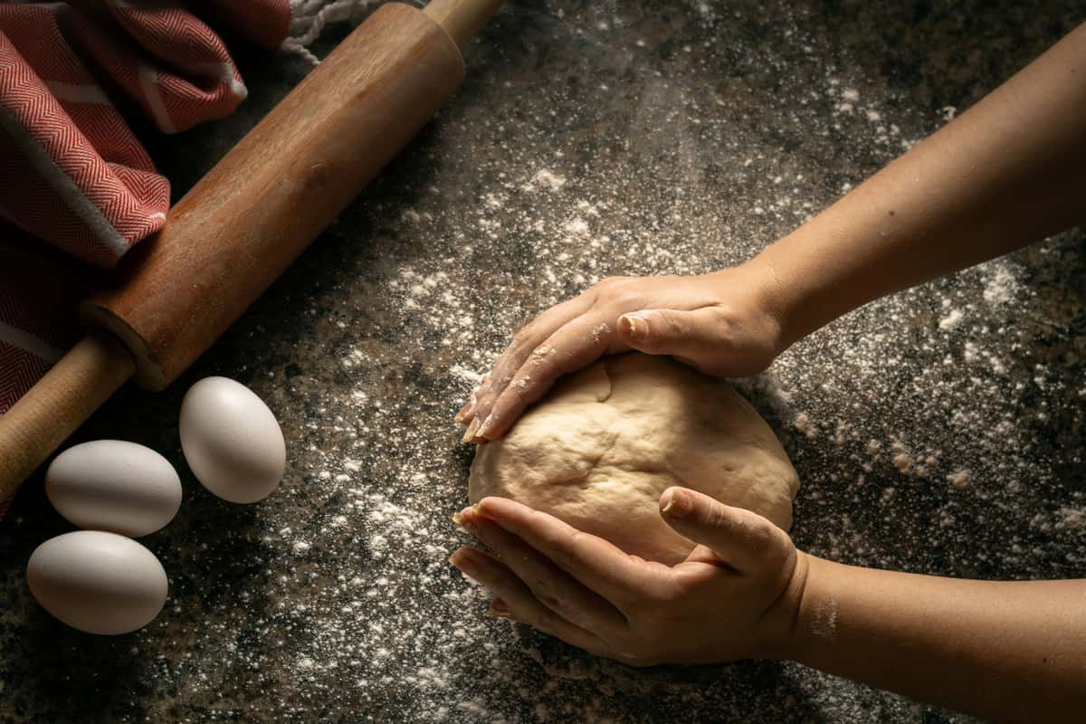 Cooking on a table with ingredients