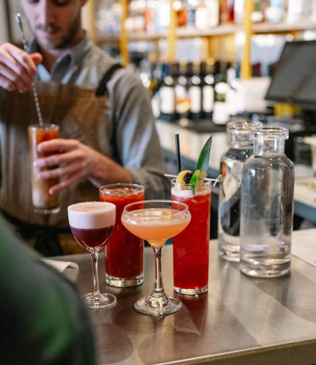Several drinks on a bar