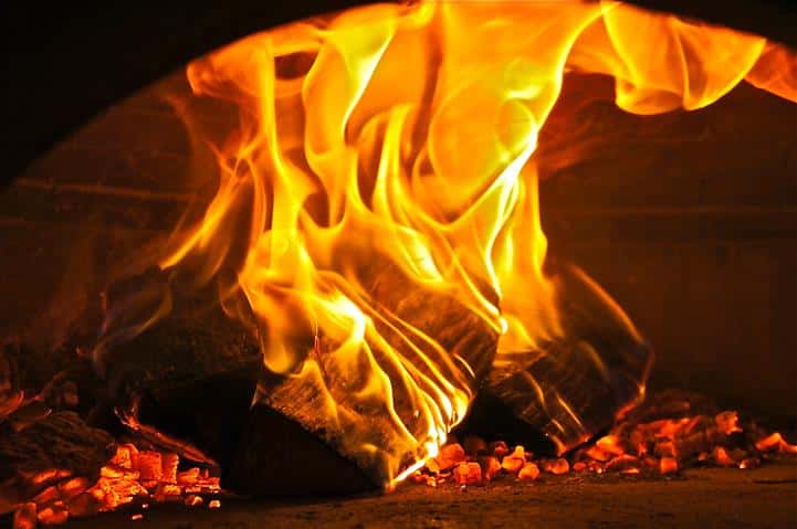 fire inside the pizza oven