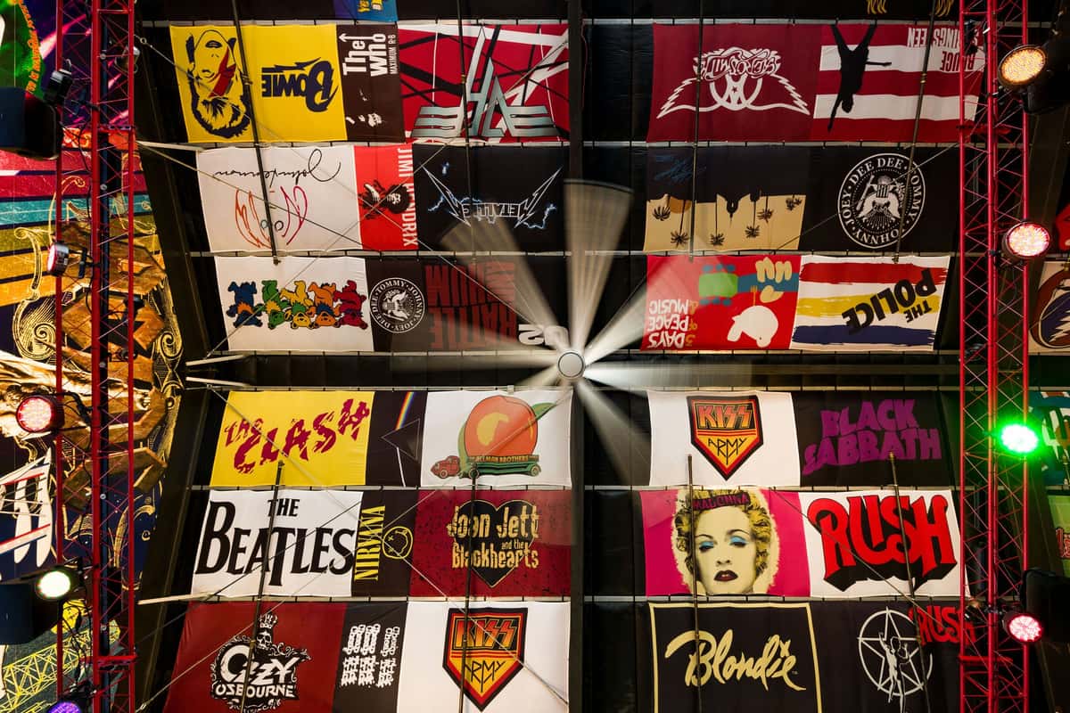 wall & ceiling covered with music posters