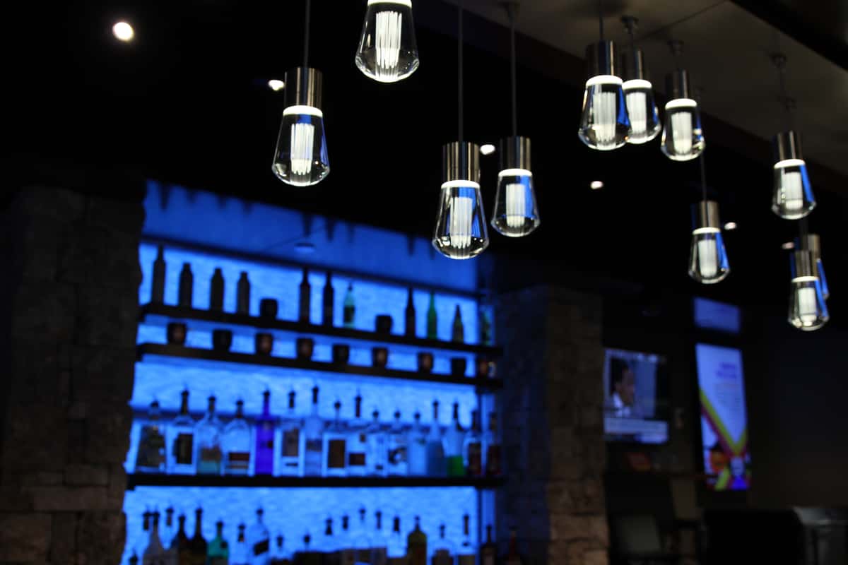Lighting decor in front of bar