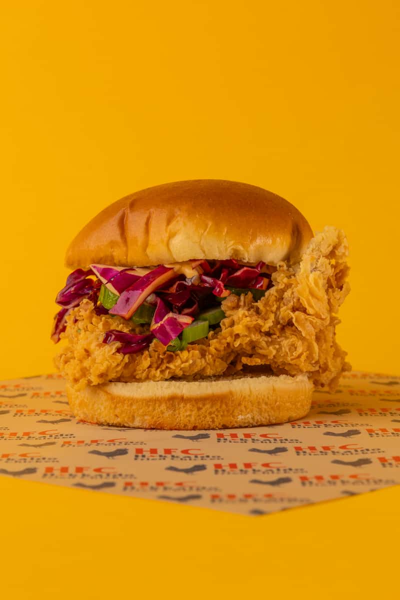 close up of chicken sandwich