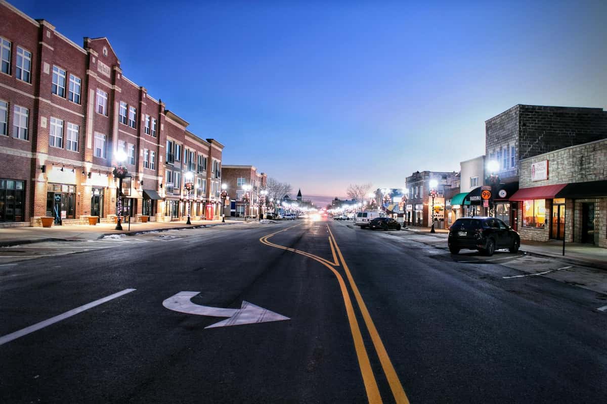 Empty Road in a City in the Evening