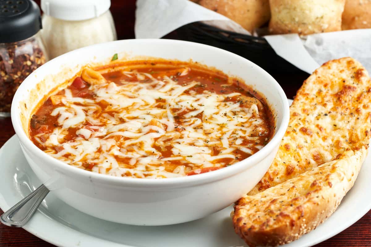 Baked Minestrone Soup with garlic bread