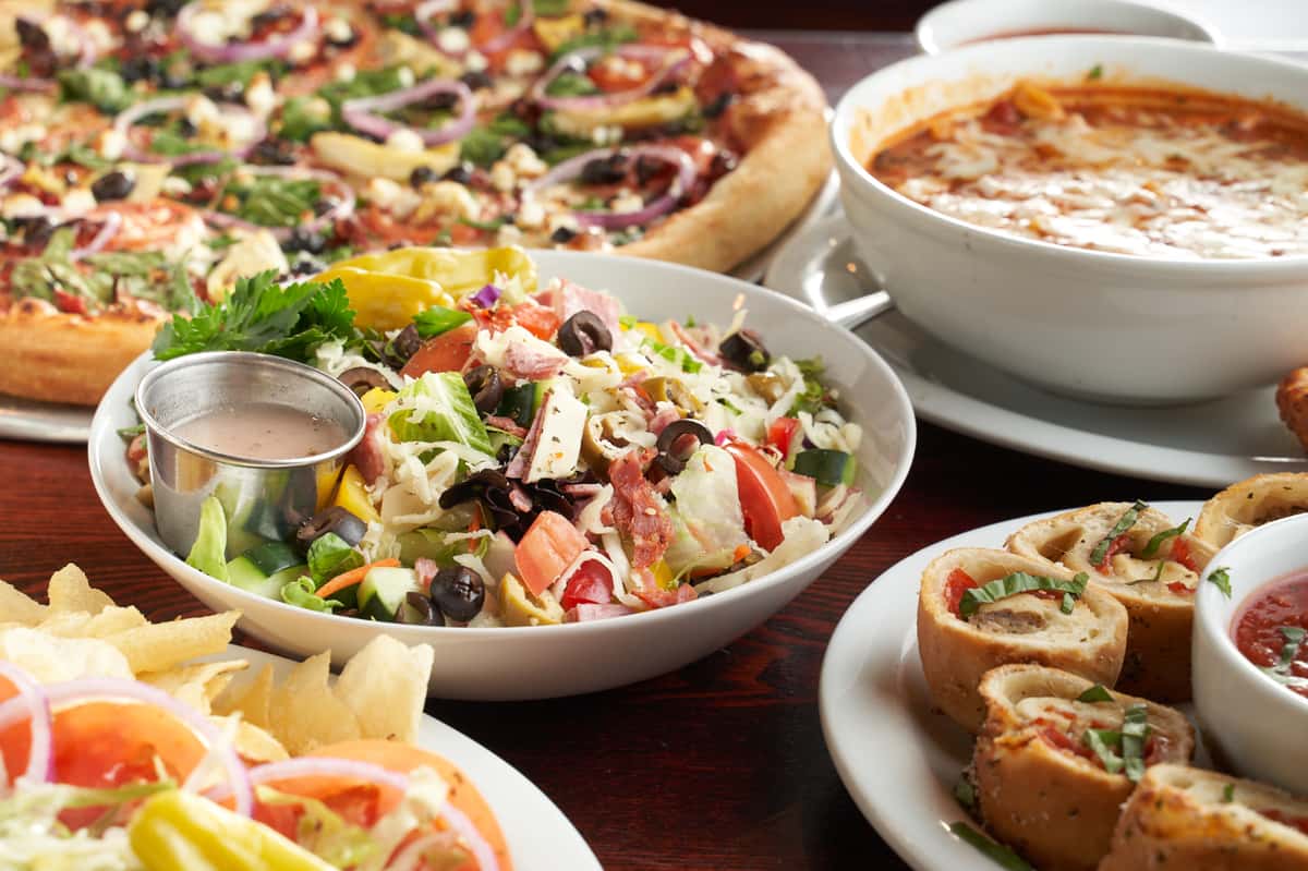 Salads, pizza, pasta, and appetizers