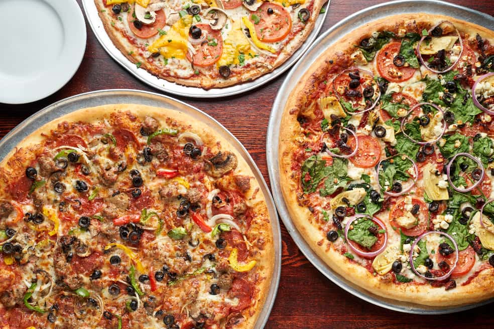 Variety of large specialty pizzas