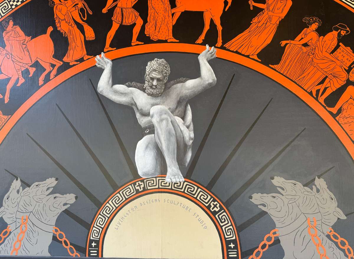 Greek god decoration on patio