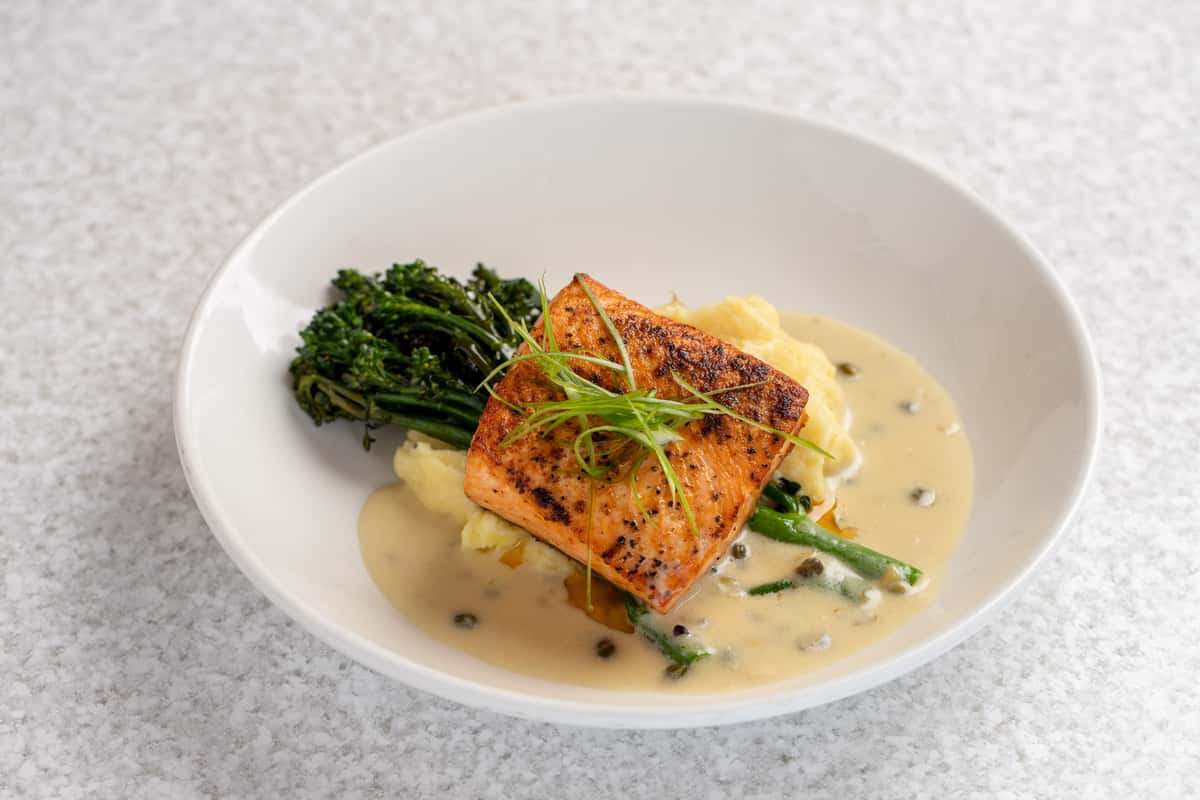 seared salmon with broccolini