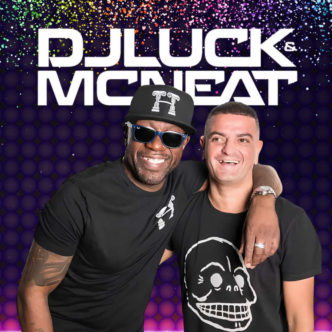 birthday party promotional image featuring headlining DJs