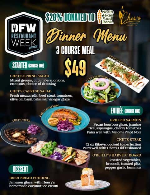 DFW Restaurant Week Special Dinner Menu at Chet's Dallas - Premium Whiskey Bar West End
