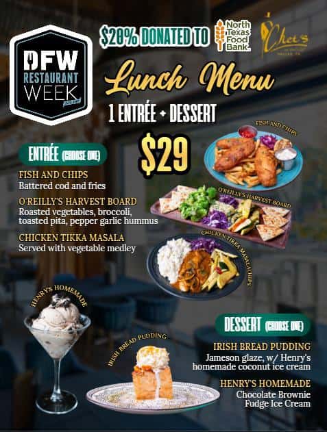 DFW Restaurant Week Special Lunch Menu at Chet's Dallas - Upscale Irish-American Pub