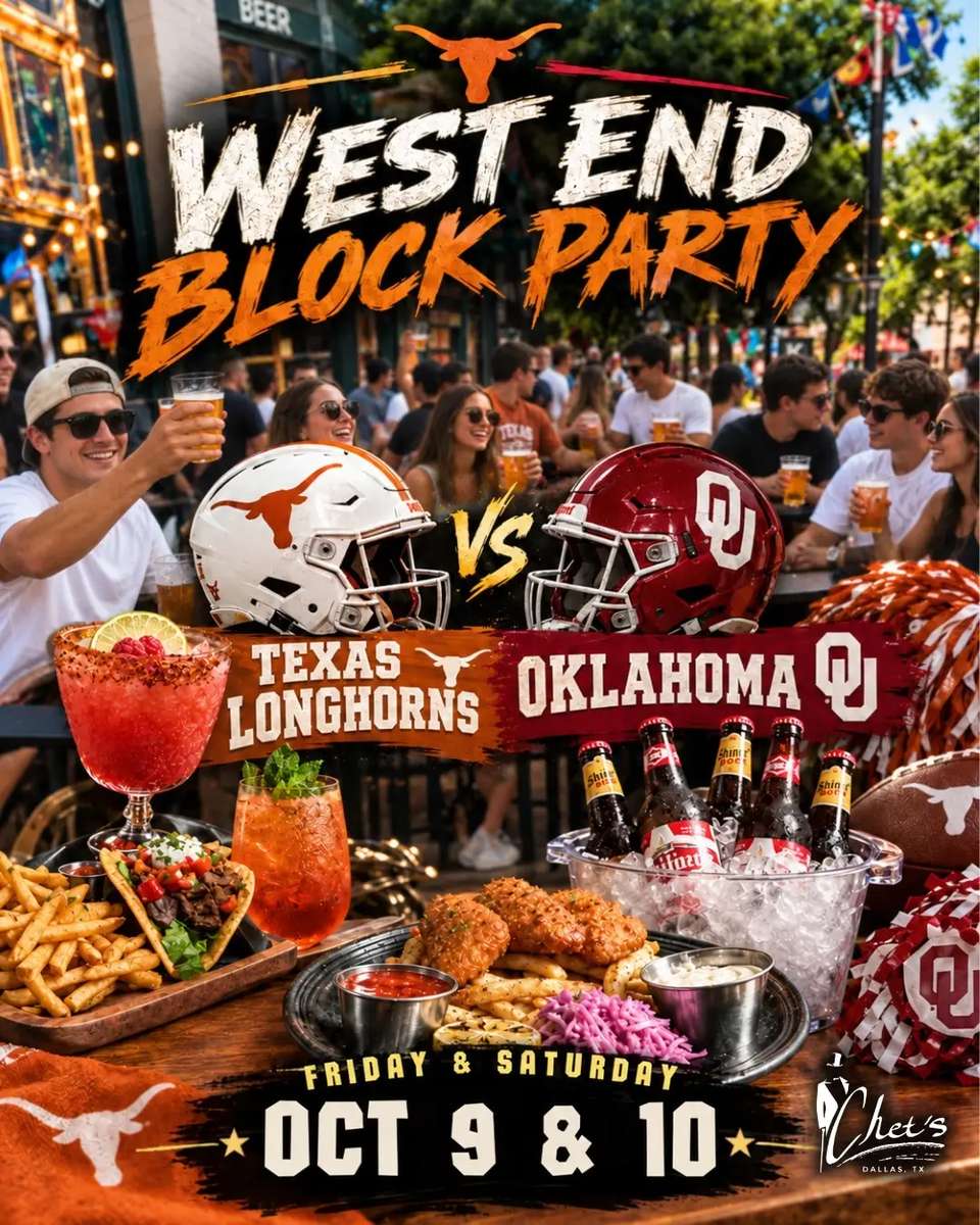 West End Block Party - Texas vs Oklahoma at Chet's Dallas, Friday 9th and Saturday 10th