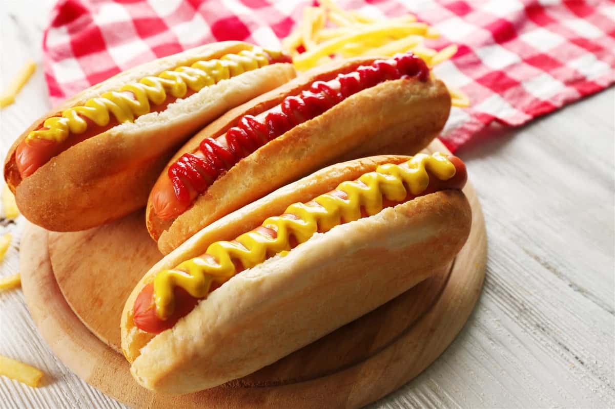 three hot dogs