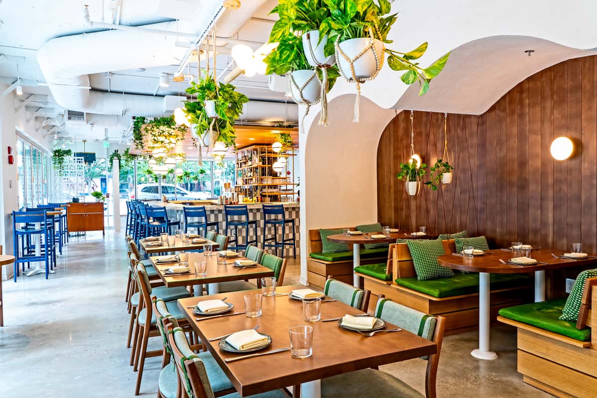 Interior dining decorated with greenery