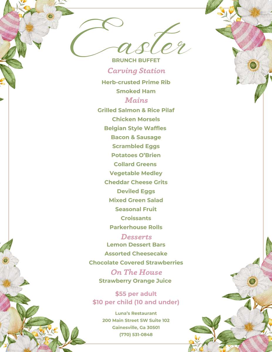 Easter Brunch Menu