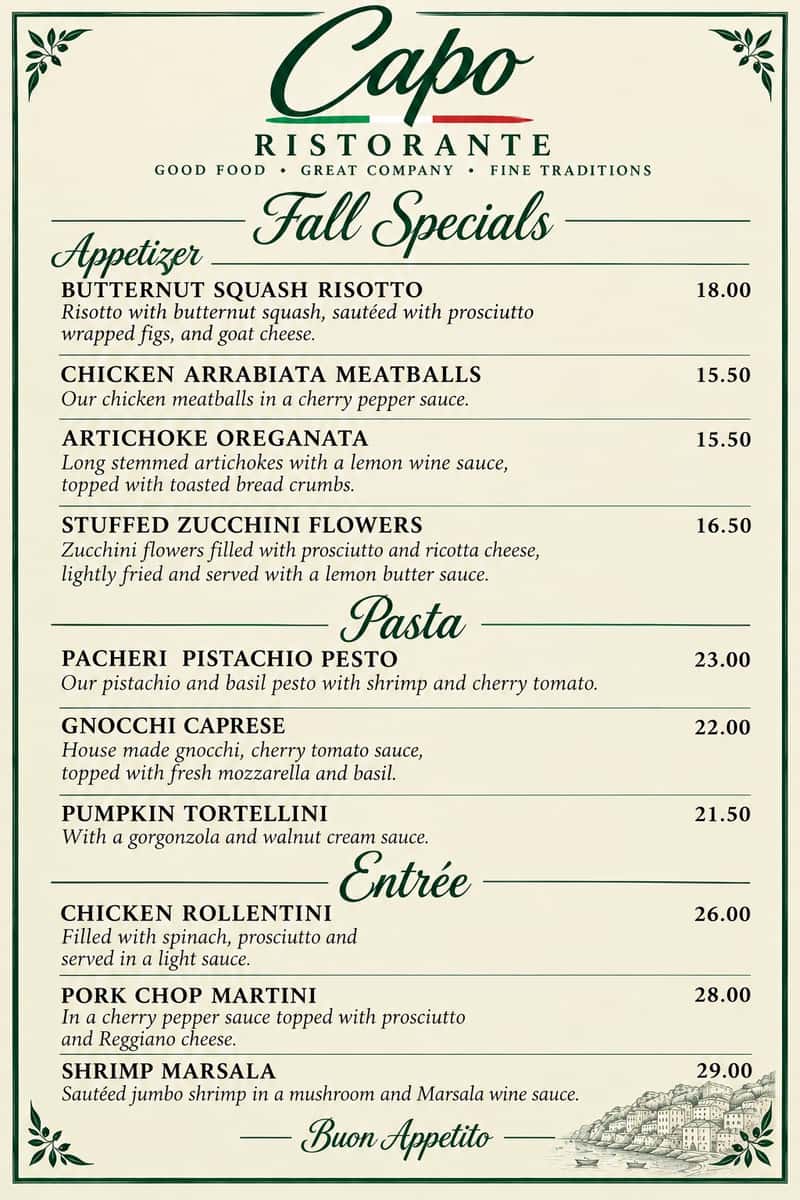 FALL MENU STARTING SEPTEMBER 19
