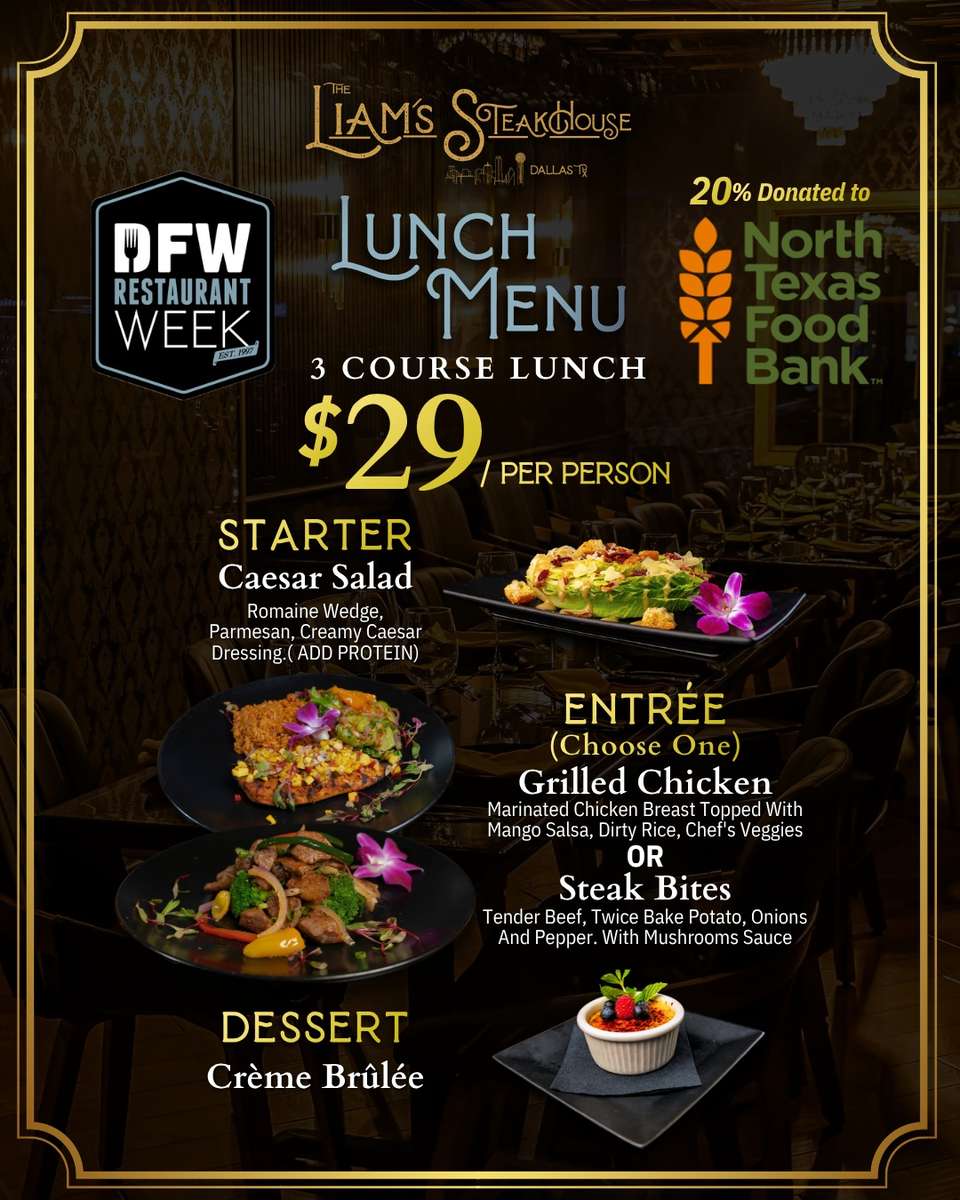 The Liam's Steakhouse - DFW Restaurant Week Lunch Menu