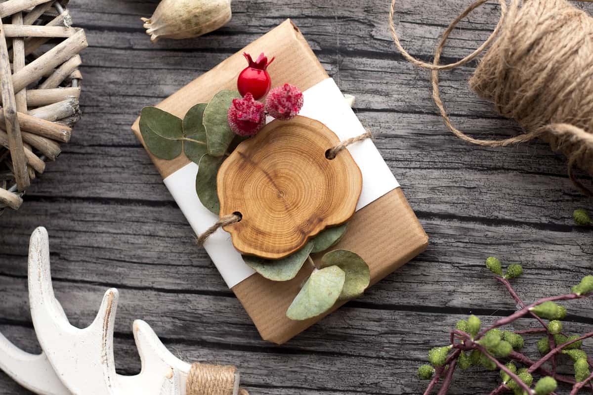 Gift on a wooden table