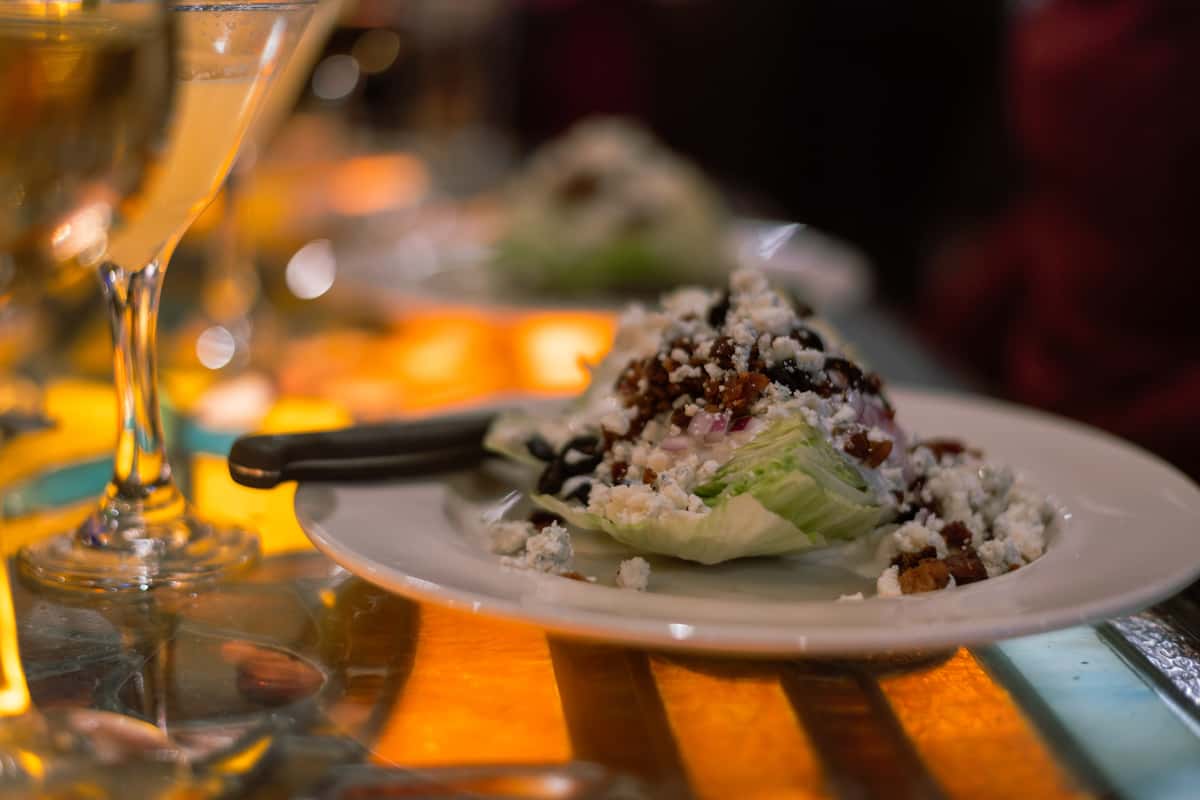 Freshly prepared salad served as a restaurant entrée.
